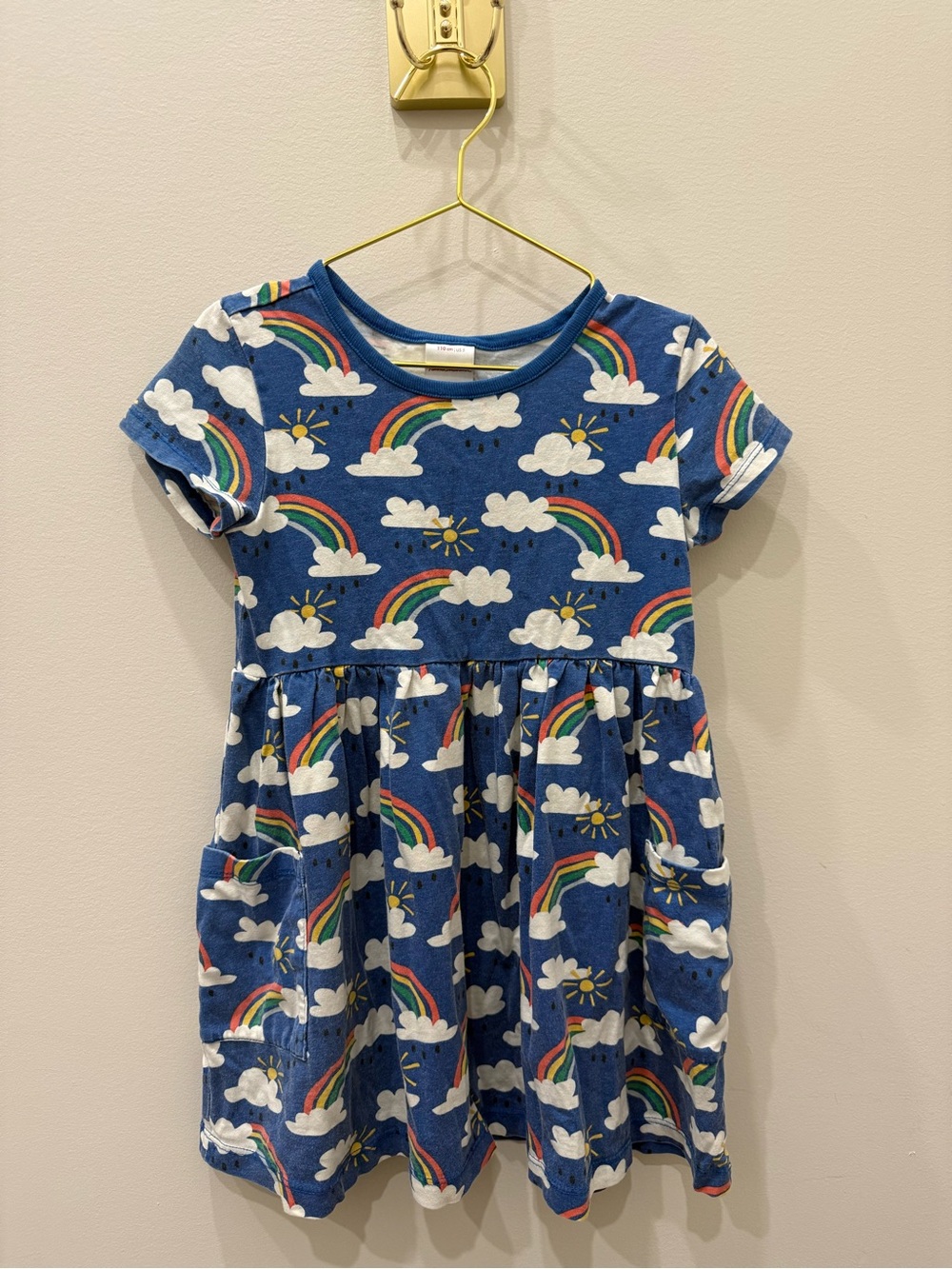 Hanna Andersson Blue Rainbow & Cloud Short Sleeve Dress with pockets